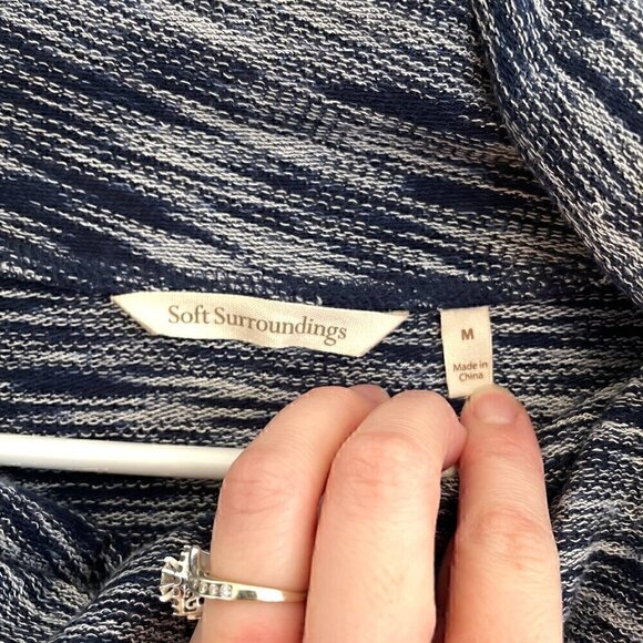 SOFT SURROUNDINGS Weekending Cowl Neck Pullover Navy Blue 3/4 Roll Tab Sleeve M - Picture 4 of 10